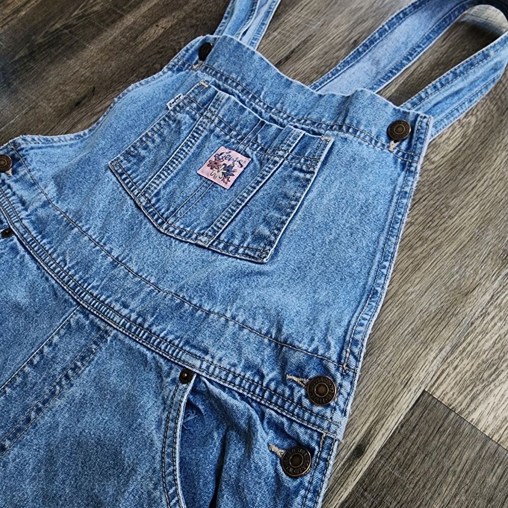 Vintage Levi's Overalls Pink Flower Patch Womens XL Light Blue Denim Bibs 90's - Picture 4 of 13